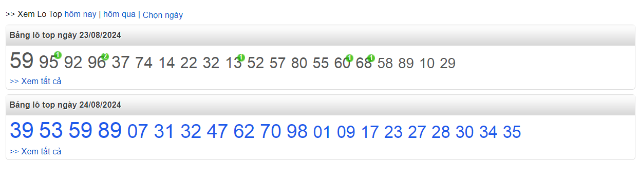 Top lô chơi nhiều ngày 24/8/2024
